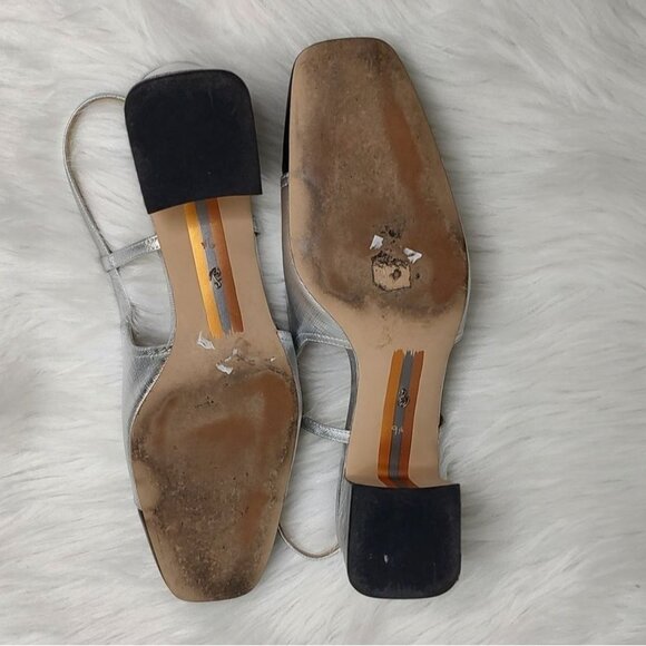 Sam Edelman Tarra Slingback Pump Heels Cap Toe Metallic Silver Black 9.5 - Picture 13 of 15